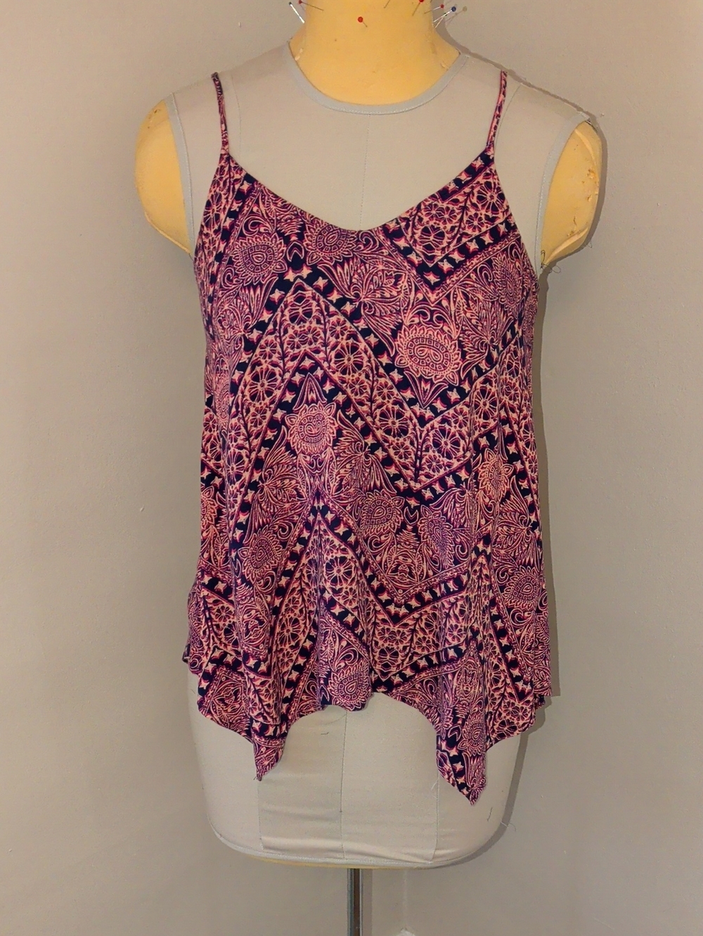 Mossimo Supply Co. Pink and Navy Printed Spaghetti-Strap Tank